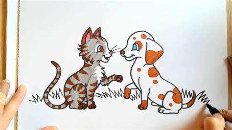 HOW TO DRAW - Cat and Dog - Coloring with markers - YouTube