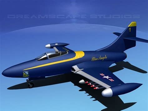 Grumman F9F-5 Panther Blue Angels 3D model rigged | CGTrader