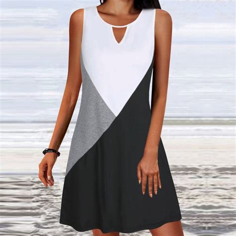 Sleeveless Keyhole Gray Black and White Color Block Mini Dress – vyjak