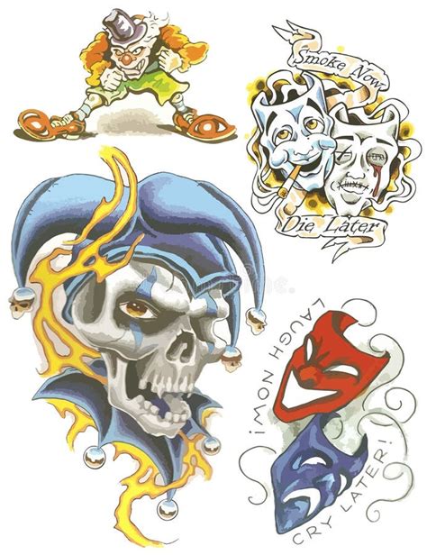 Jester Tattoo Set. Set of Labels and Elements. Vector Set Illustration Template Tattoo Stock ...