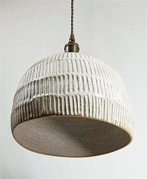 Style#021 White rounded Handcarved Hanging Pendant Lamp | Pottery lighting, Hanging pendant lamp ...