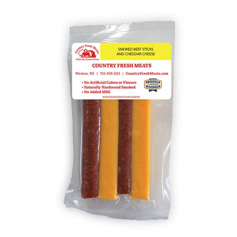 Smoked Beef Sticks & Cheddar Cheese, 3oz - Country Fresh Meats Products