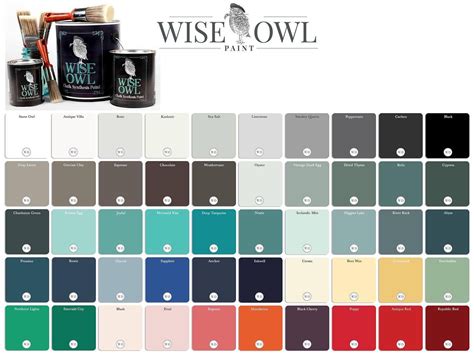 the wise owl paint color chart is shown with two cans and one can in different colors