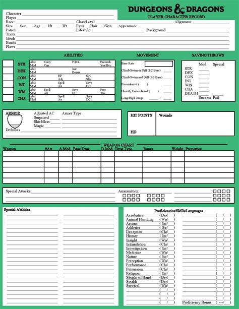 Classic 2nd Edition Style D&D Character sheet (Page 1) | Dungeons and ...