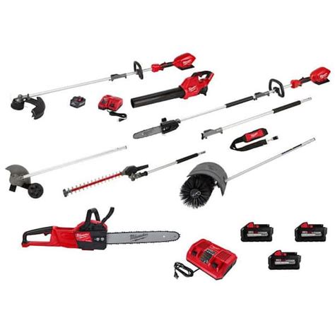 Milwaukee M18 FUEL 18V Cordless Electric Trimmer, Blower, Chainsaw, (4) QUIK-LOK Attachments, (4 ...