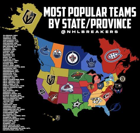 The most popular NHL teams by state/province, according to surveys ...