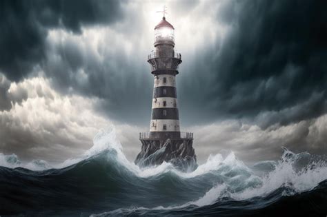 Premium AI Image | A lighthouse in the ocean with a stormy sky in the ...