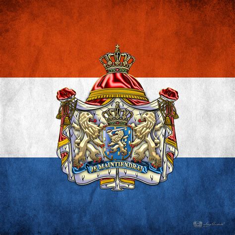 Coat Of Arms And Flag Of Netherlands Digital Art by Serge Averbukh