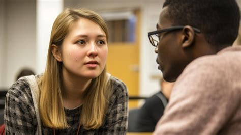 Premium AI Image | Two students talking in a classroom