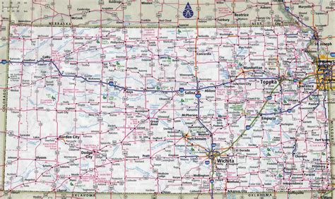 Large detailed roads and highways map of Kansas state with cities ...