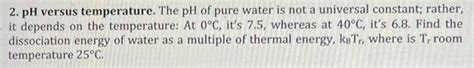 Solved 2. pH versus temperature. The pH of pure water is not | Chegg.com