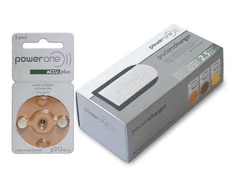 Power One ACCU Plus Rechargeable Hearing Aid Battery, Size P13 + Pocketcharger