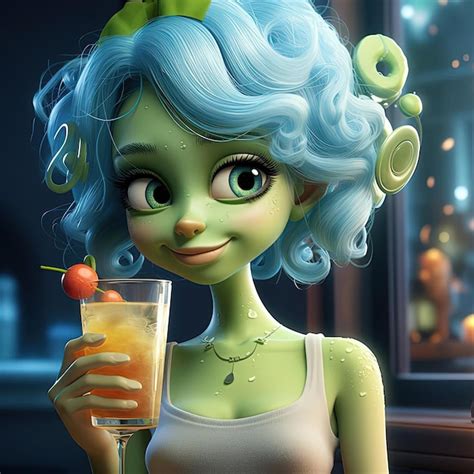 Premium Photo | A colorful cartoon character drinking a cocktail with eyes