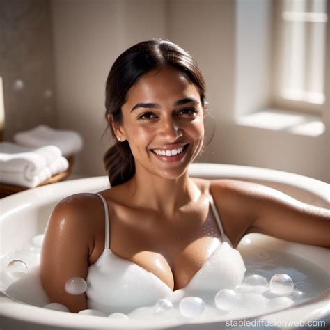 Alexandria Ocasio-Cortez Laughing in Bubble Bath | Stable Diffusion Online