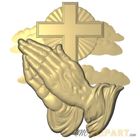 Praying Hands with Cross 3D Relief Model - CNC Clipart