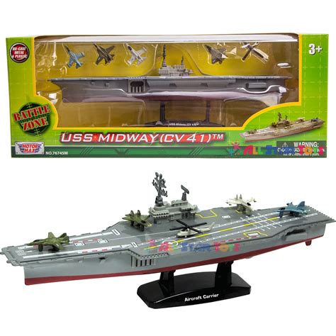 Buy Motormax USS Midway 9 inch Aircraft Carrier with 5 Diecast Aircrafts Diecast Model Ship ...