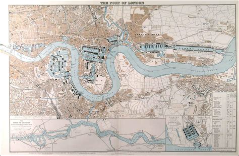 THE PORT OF LONDON . Large map of the Dock areas of London between St. Katherine s Dock, West ...