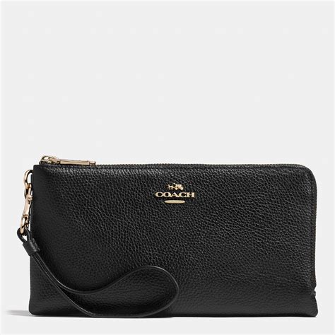 Coach Double Zip Wallet In Polished Pebble Leather in Black | Lyst