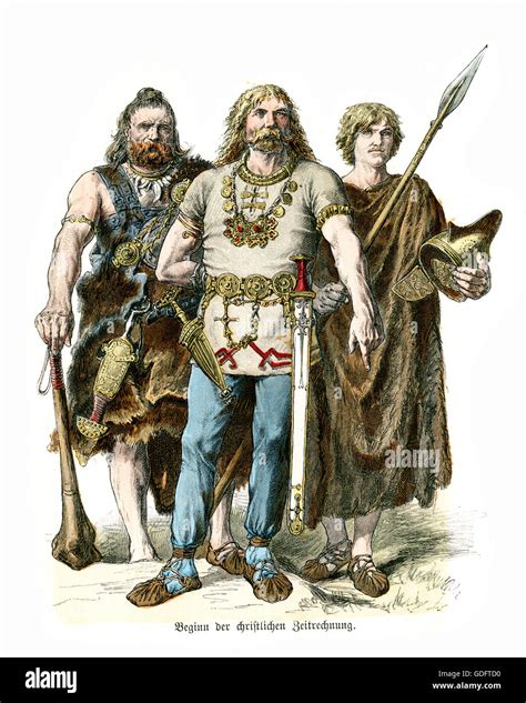 Fashions of germanic tribesmen at the start of the Christian era Stock ...