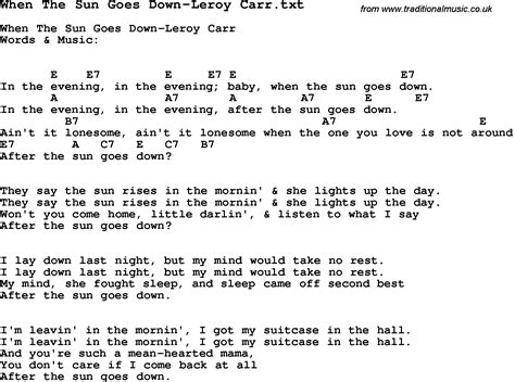 Jazz Song - When The Sun Goes Down-Leroy Carr with Chords, Tabs and Lyrics from top bands and ...