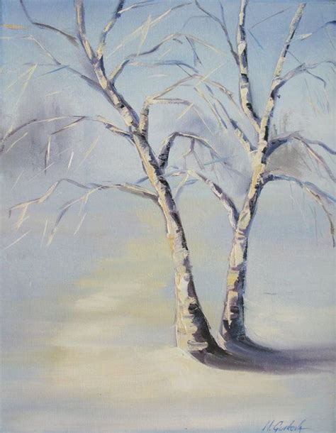 Winter birch tree oil painting ORIGINAL small by NadiaGurkovaArt | Winter landscape, Landscape ...