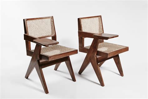Teak and Wicker Desk Chairs by Pierre Jeanneret, Set of 2 for sale at Pamono