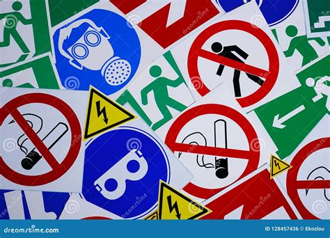 Safety signs and symbols stock photo. Image of activities - 128457436