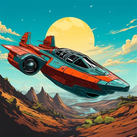 Premium AI Image | Scifi Spaceship flying Fantastic flying car Vector retro illustration