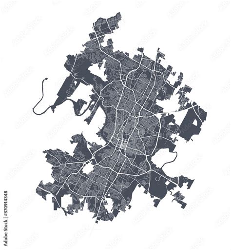 Austin map. Detailed map of Austin city poster with streets. Dark ...