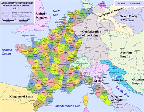 Administrative divisions of the First French Empire Source | France map, First french empire, Map