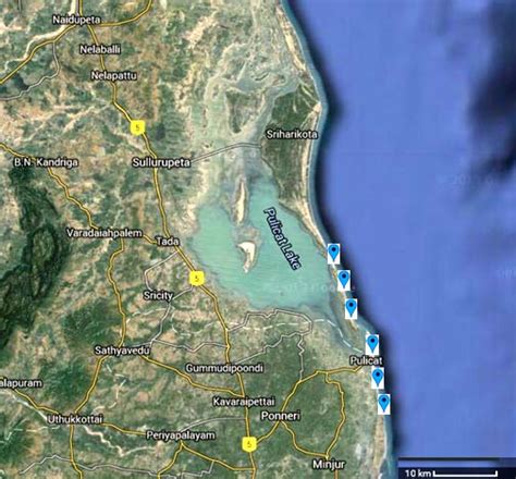 Map of Pulicat lagoon showing the six sampling sites | Download Scientific Diagram