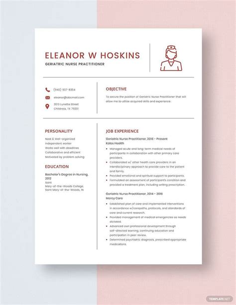 Geriatric Nurse Practitioner Resume in Pages, Word - Download ...