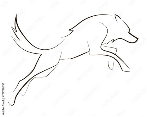 Running black line wolf on white background. Hand drawing vector graphic dog. Stock Vector ...