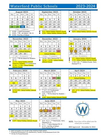 Waterford Public Schools 2023-2024 SY Calendar by Waterford Public ...