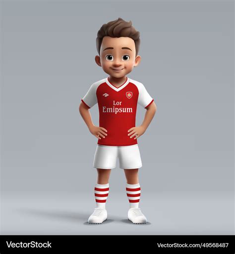 3d cartoon cute young soccer player in arsenal Vector Image