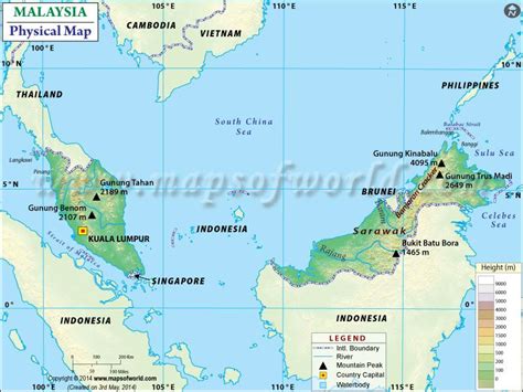 Physical Map of Malaysia | Malaysia world map, Map, Physical map