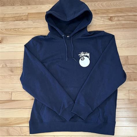 Stussy 8 Ball Hoodie Navy Blue Men’s Large Great... - Depop