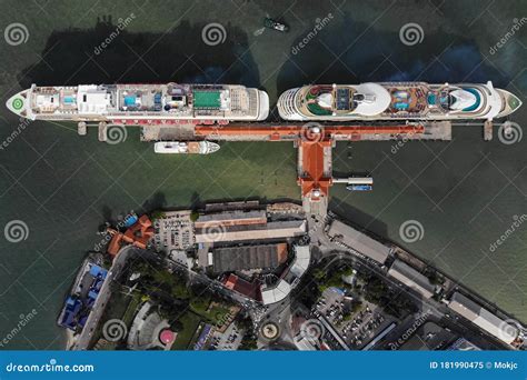 Aerial View of Two Huge Cruise Ship Parked in Penang Port Editorial ...