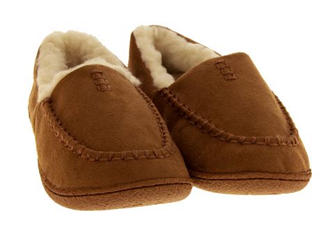 Mens Fluffy Slippers Faux Fur Lined Faux Suede Outdoor Sole Winter ...