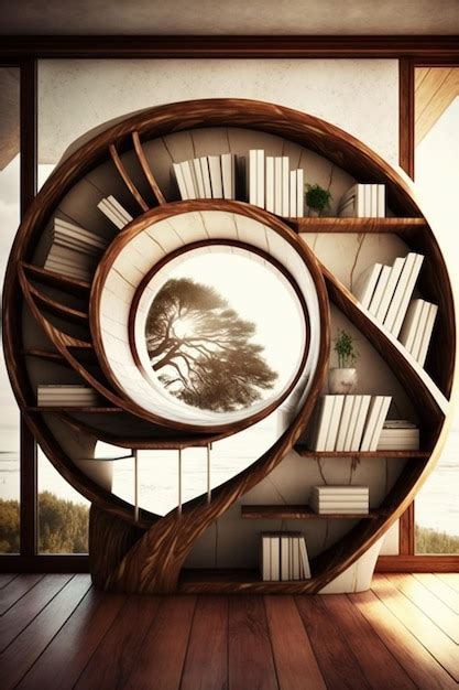 Premium AI Image | A spiral library with a spiral staircase.