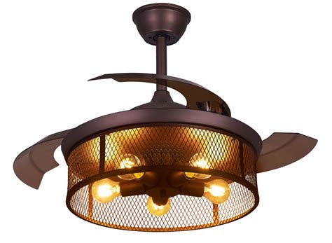 Buy DAFOLOGIA Caged Ceiling Fan with Light 42" Industrial Retractable ...