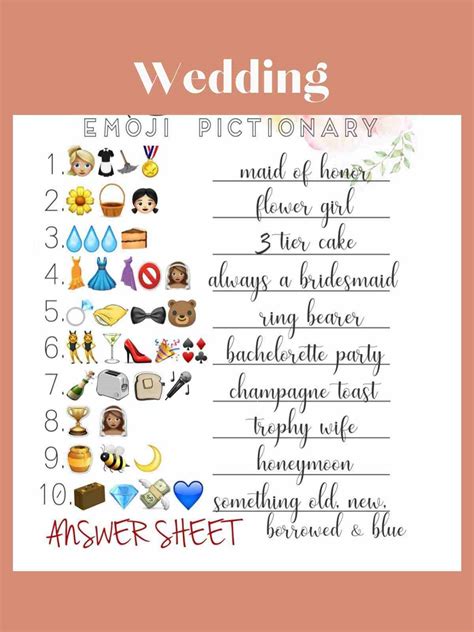 13 Wedding Emoji Pictionary with Answers - Fun Party Pop