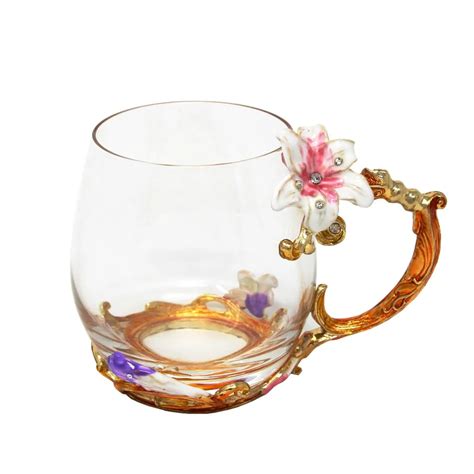 KEYTREND Coffee Mug with Novelty Enamle Charming Flower Design Glass Cups Individual Gift Box ...