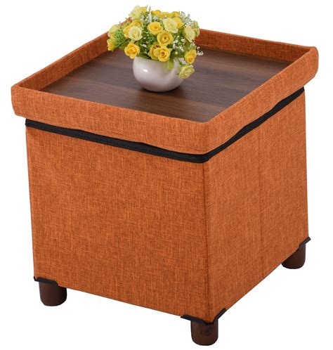 15 Inches Storage Ottoman with Wooden Legs Cube Foot Rest Stool, Square ...