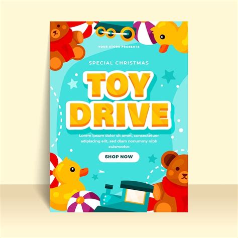 Premium Vector | Flat christmas toy drive vertical poster template