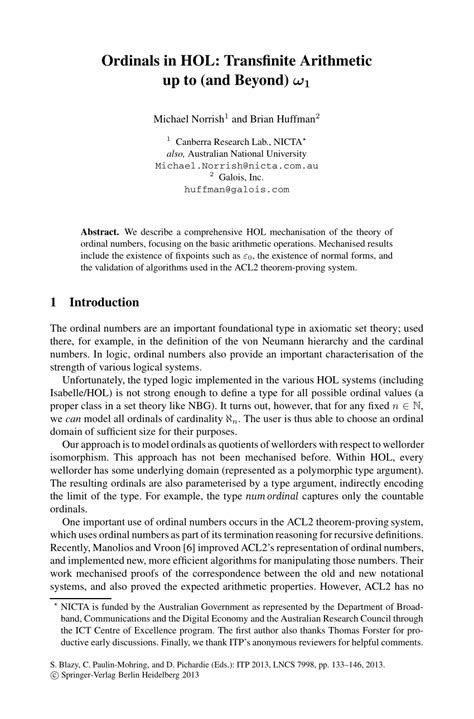 (PDF) Ordinals in HOL: Transfinite Arithmetic up to (and Beyond) ω 1