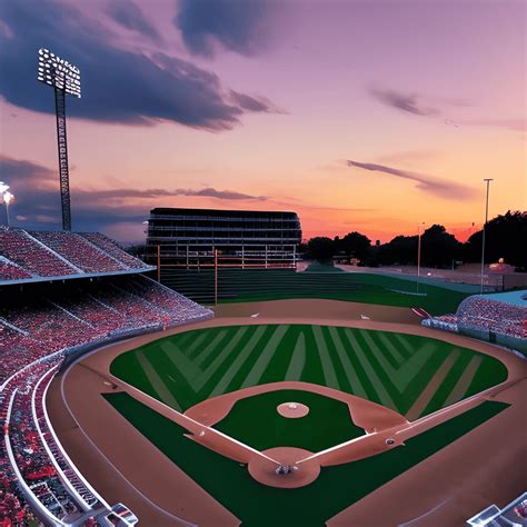 Baseball Field Stadium Sunset at Dusk · Creative Fabrica