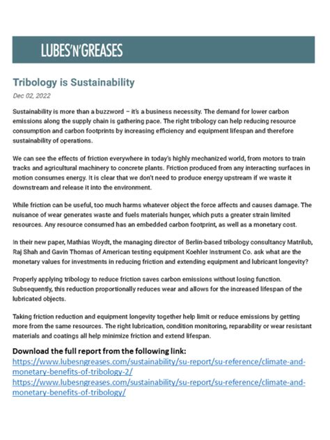 Tribology is Sustainability