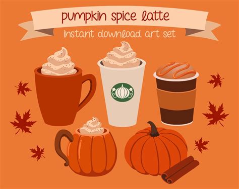 Pumpkin Spice Latte Clip Art Set Instant Download Cute Cartoon Graphics ...