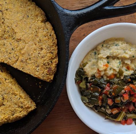 Cornbread, collard greens, and grits. First time cooking any of it and they came out great ...